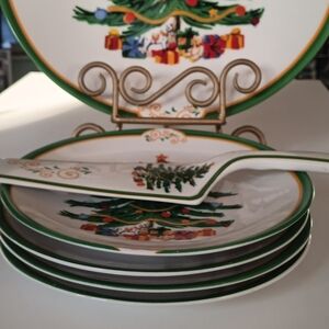 Lindsey Jordan Christmas Tree 12" Cake Platter & Slice Server Ceramic 4 dessert